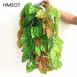 Plantas de palmeira artificial Plantas verdes de tartaruga videira Rattan de folhas de teto pendurado folhas de flor de flor de folhas de casamento Decoração de casa de varanda