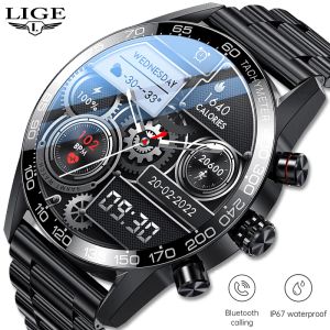 Смотреть Lige Bluetooth Calling SmartWatch Rechargable Watch for Men Smart Watch Amoled HD Screen Fashion Business Clock New SmartBand