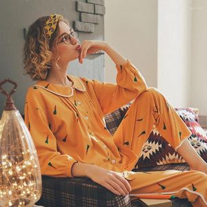 Abbigliamento da casa 2024 Pare di cotone puro donna donna per il tempo libero autunnale comodo dolce adorabile pijama long long femminino lingerie da pigiama