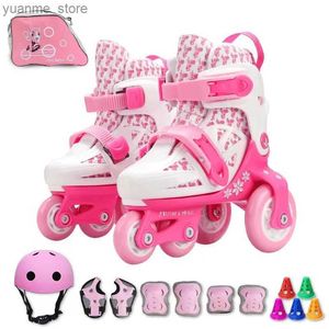 Inline Roller Skates 2-8 Jahre Kinder Doppel-Reihen-Inline-Rollschuhe-Skates Schuhe Verstellbare elastische Bremsen sicherer 4-Rad-Sportschutzausrüstung Y240410