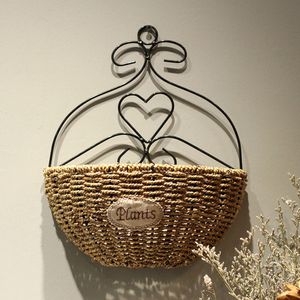 Straw Woven Hanging Baskets Flower Plant Hanger Storage Basket Wall Hanging Planter Pot Flowerpot Home Garden Hanging Basket