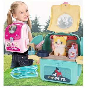 Pet Care Play Set Doctor Kit per Kids Doctor Finge Play Vet Dog Grooming Toys Cuppy Dog Dog Backpack Dog 240410