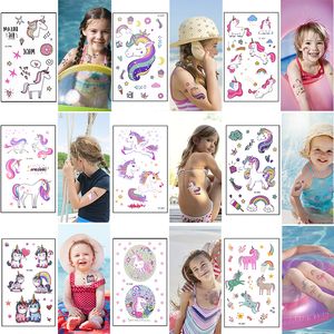 1/3/5/8 Sheets Cute Rainbow Unicorn Crown Disposable Tattoo Sticker Girl Boy Birthday Unicorn Theme Party Decor Temporar Tattoos