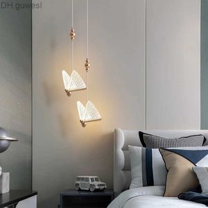 Lampade a sospensione Modern LED Luxury Creative Internet Celebrity Butterfly Light Single and Double Head Nordic Table Long Lunga YQ240410