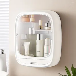 Förvaringslådor Vattentät väggmonterad låda stor kapacitet Punch-Free Makeup Organizer Drawer Moisture Proof