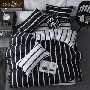 Bonenjoy Schwarz -Weiß -Colo gestreifte Bettdecke Sets Single/Twin/Double/König/König Quilt Deckbettblatt Kissenbezug Bettwäsche Kit