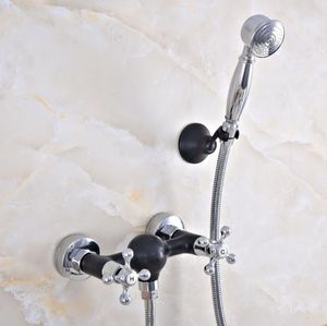 Olio nero strofinato bagno bronzo bagno da bagno a parete montato a mano in ottone in ottone in ottone kit di rubinetti da doccia KNA640