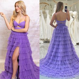 Lilac Cut-out Prom Dress Pleat Ruffle Tulle Pageant Winter Formal Event Evening Party Runway Black-Tie Gala Hoco Gown Wedding Guest Bridesmaid Baby Shower High midjan