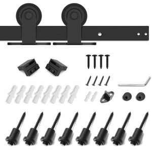 JACHOR 4-16FT Black Sliding Door Pulley Hardware Kit T Shape Hanging Rail System Barn Door Fittings for Single Doors