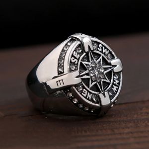 New Vintage 14K Gold Compass Rings With Stone For Men Women Punk Fshion Octagonal Star Ring Amulet Jewelry Gift