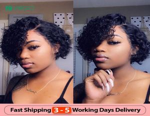 Pixie Cut Lace Wig Blunt Cut Bob Spets Front Wigs Short Human Hair Wigs Curly 13x4 HD Transparent Front Human Hair6796936