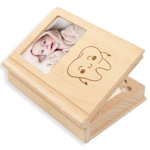 Caixa de dentes de madeira de madeira bebê lembranças infantil chinês inglês japonês japonês fetal dentes caixa de armazenamento meninos meninas presentes