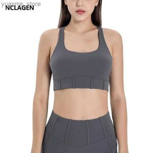 ヨガの衣装Nclagen Sports Bra High Impact Support Square Neck BeautifulBackYoga Crop Tank Top Pushup Soft Cozy Torkout Gym Underwear Y240410