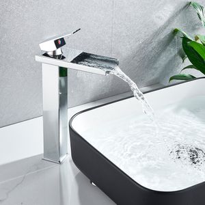 Rubinetti del bacino dorato Cascata rubinetto bagno a maniglia singola miscelatore tocco di bagno nero rubinetto per lavaggio per lavabo per bagno