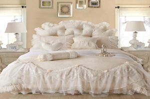 Cotton Jacquard Lace Princess Bed Zestaw pościeli ślubnej Zestawy pościeli Królowa King Size Arkusz Bedlinen Boho Duvet Cover Set BedClothes9781276