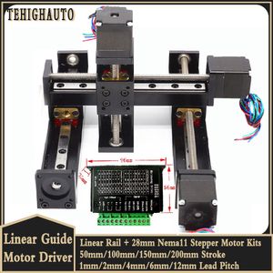 Tabela Guias lineares estágio do slide 50 ~ 300 mm Pitch tampão 1-12mm Kits de motorista de motor de motor linear de rolamento de peças CNC para impressora 3D XYZ