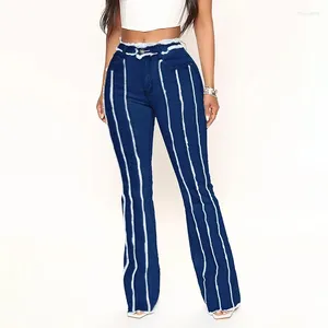 Women's Jeans High Quality Elastic Flared With Long Stripes Pants Fashion Women Clothing Street Ladies Trousers