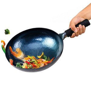 Kinesisk traditionell wok, handgjorda wok och stekpanna förtjockade obelagda non-stick panna multifunktionella kök matlagning kruka