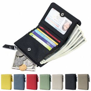 Frauen Brieftasche RFID Blockieren Leder kompaktes Bi-gefaltete Brieftasche für Frau Reißverschluss Münztasche kleine Damen Geldbeutel mit ID-Fenster 97SM#