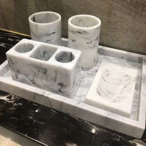 Accessori per bagno del rettangolo di marmo naturale nordico organizzatore di spazzolino da denti spazzolino tazza di lavaggio del set di lavaggi