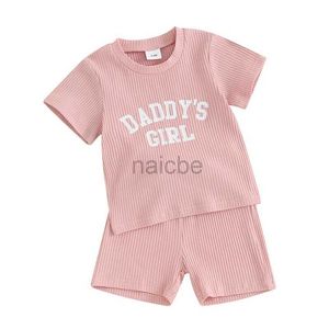 T-shirts 2Pcs Newborn Baby Girl Clothes Daddy s Girl Knitted Short Sleeve T-Shirt Tops Shorts Pants Set Toddler Summer Outfits 240410