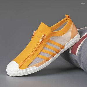 Scarpe casual estate giallo maschile di tela leggera vulcanizza traspirante sneakers uomo cerniera slip-on piatto maschio zapatillas hombre