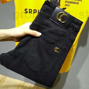 Designer di jeans maschile g alla moda jeans neri maschili per primavera e autunno, vestito minimalista casual, pantaloni elastici versatili piccoli piedi 13zg