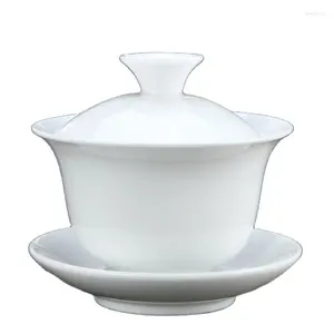 Tea Trays White Porcelain Covered Bowl Cup Handmade Pure Set Household Ceramic