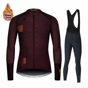 Spanien Team Winter Thermal Fleece Cycling Clothes Men Long Sleeve Jersey Suit Outdoor Riding Bike MTB Pants Clothing Jumpsuits