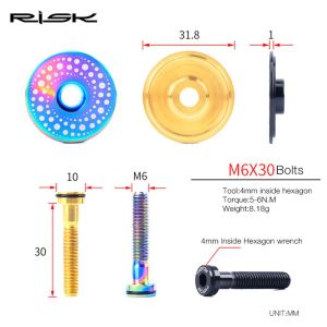 Risk 3 Style Titanium Alloy Bicycle Headset Cap + M6*30mm Bike Headset Cap Stem Bolt för MTB Road Bike 28,6 mm övre främre gaffel