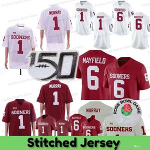 Murray 6 Kyler 1 Baker Mayfield Jersey College Football Jerseys White Crimson Red Ed Mens Rose Patch S.