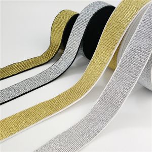 5/10meters 25-50mm Gold Silver Silk Elastic Band Polyester Rubber Webbing DIY Waistband Skirt Belt Sewing Accessories