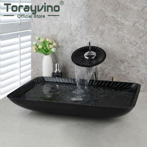 تورايفينو الحمام بالوعة فاجيت مجموعة 4 أشكال الزجاج يدوية مطلية حوض غسل فتحة فتحة فتحة فتحة