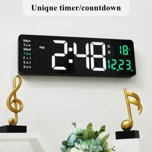 12.6/15.24inch Large Digital Wall Clock Temperature Date Week Remote Control Table Clock 2 Alarm Timer Countdown LED Alarm Clock