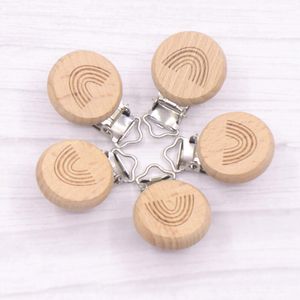 5st. Härlig regnbåge trä PACIFIER CLIP Natural Beech Wood Baby Pacifier Clips Dummy Clips Diy Pacifier Chain Accessory