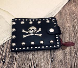 Europe and the United States retro tide men039s portable wallet skull personality new rivet trade short paragraph black wallet21979459