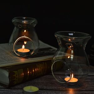 New Glass Candle Heat Nordic Home Decor Resistant Oil Furnace Aroma Burner Holder Candlestick Vase Romantic Wedding Decoration