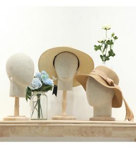 Fabric Cover Female Mannequin Dummy Head Model with Wood Stand for Wigs Hats Glasses and Jewelry Display