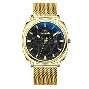 Klassisk rostfritt stålklocka Stylish Luxury Mens Watch Rostfritt stål Mesh Strap Design Date Casual Watch