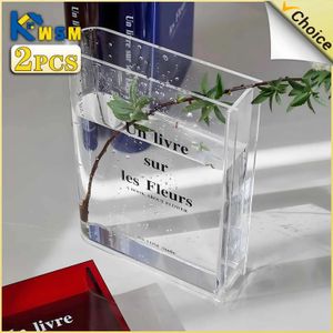 2pcs Livro vaso acrílico vaso inser flores transparentes decoração em casa nórdica Europa Modern hidropônico Desktop ornament presente 240329