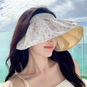 Wide Brim Hats Summer Big Eaves Sun Hat Women's Small Floral Sequins Empty Top Protection Sports Beach Sunshade Shell Cap