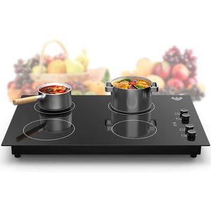 30" Induction Cooktop Electric Stove Top with 4 Burners, Knob Control, Ceramic Glass Surface, 220v-240v, Built-in Potfy, Suitable for Countertop