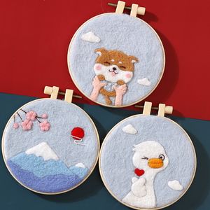 Non-Finish Funny DIY Wool Embroidery Kit Ins Creative Animal Unicorn Dog Duck Deer Wool Stitch Picture Kit Craft For Mom Friends