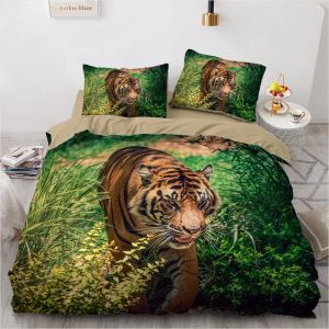 3D Conjunto de cama Black Duvet Tampa de colcha Conjunto de tampa do edredom Fronha rei rei size animal tigre tigre estampado poliéster quilt tampa