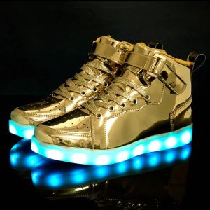 Sneakers Men's and Women's High Top Board Shoes Barnlysande skor Led Light Shoes Mirror Leather Panel Shoes Large 2547