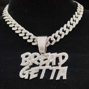 Подвесные ожерелья мужчины женщины хип -хоп хлеб Getta Getta с 13 -миллиметровой кубинской цепью Hiphop Iced Out Fashion Charm Jewelry 230613