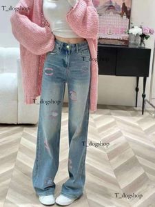 2024 Spring Channel New Classic Double Letter Design Flocking High midje Wide Ben Jeans Designer Women's Jeans Fashionable High-kvalitet Jeans 780