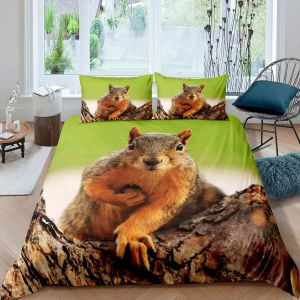 Squirrel Duvet Cover Set Cute Squirrel Twin Bedding Set 3D Animal Comforter Cover Nature Theme King Size Polyester Quilt Cover