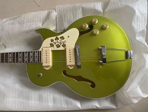 Custom Shop ES 295 Memphis Scotty Moore Metallic Green Gold Hollow Body Electric Guitar Double F Holes White P90 Pickups Trapeze7170403