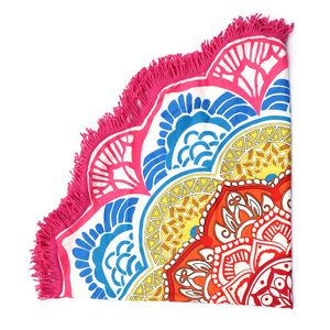 Yoga Mat Round Towel Tapestry Tassel Decor With Flowers Pattern Circular Tablecloth Picnic Mat